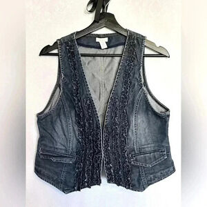 Chico’s Denim Ruffle Open Vest Size 1
